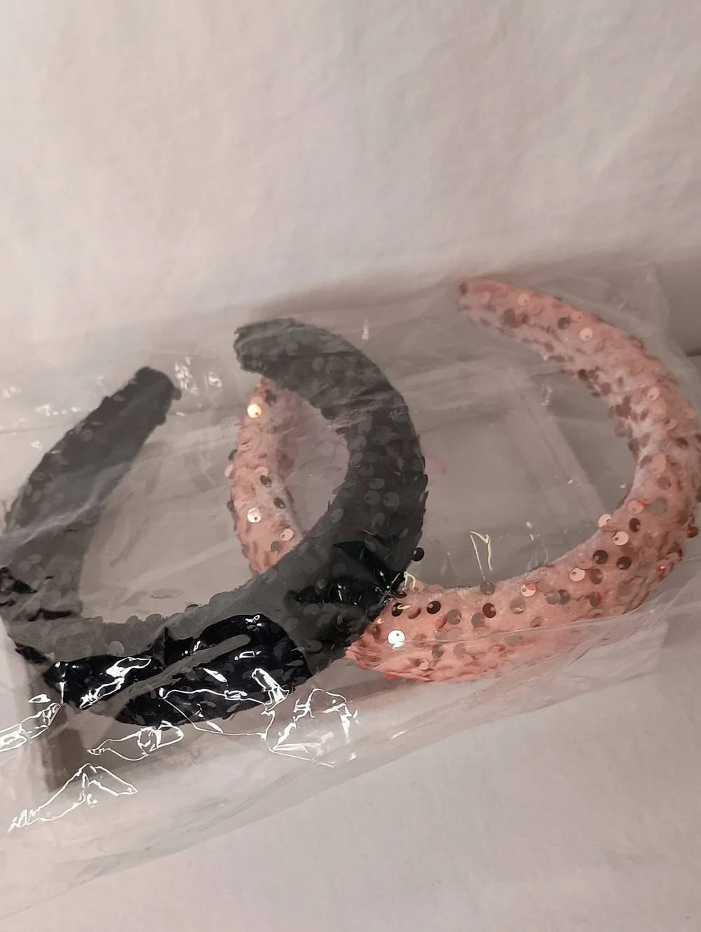 Rose Gold & Black Sequin Padded Headbands – Set of 2 Hair Accessories Sparkly